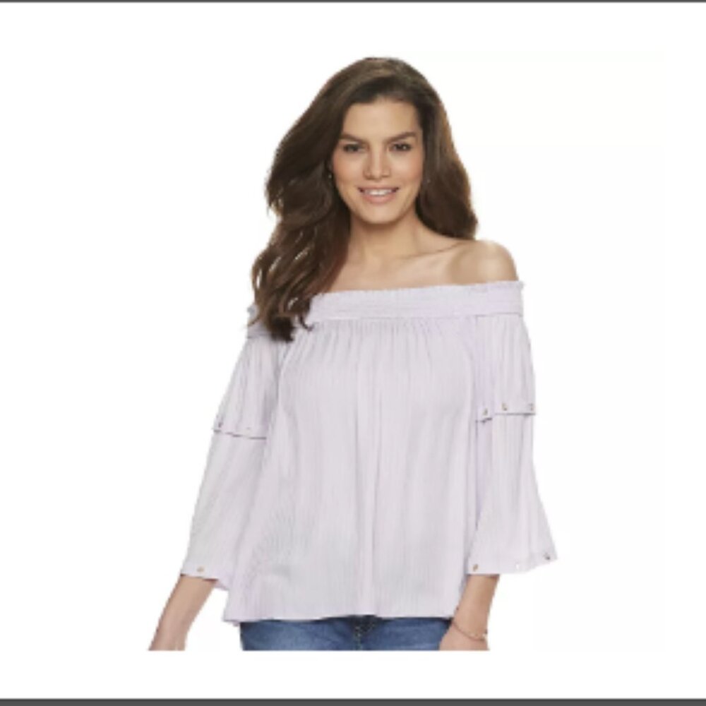 Women's Jennifer Lopez Grommet-Trim Off-Shoulder Top, Size: Large, Lt Purple